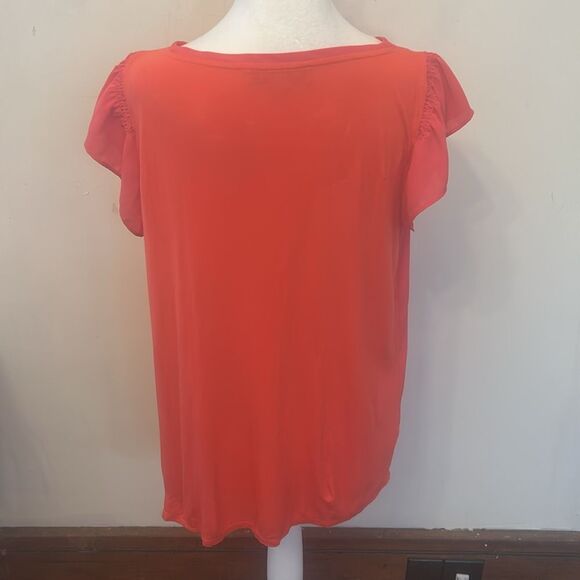 Loft raspberry mixed media cap sleeve blouse Size M EUC - Picture 5 of 7